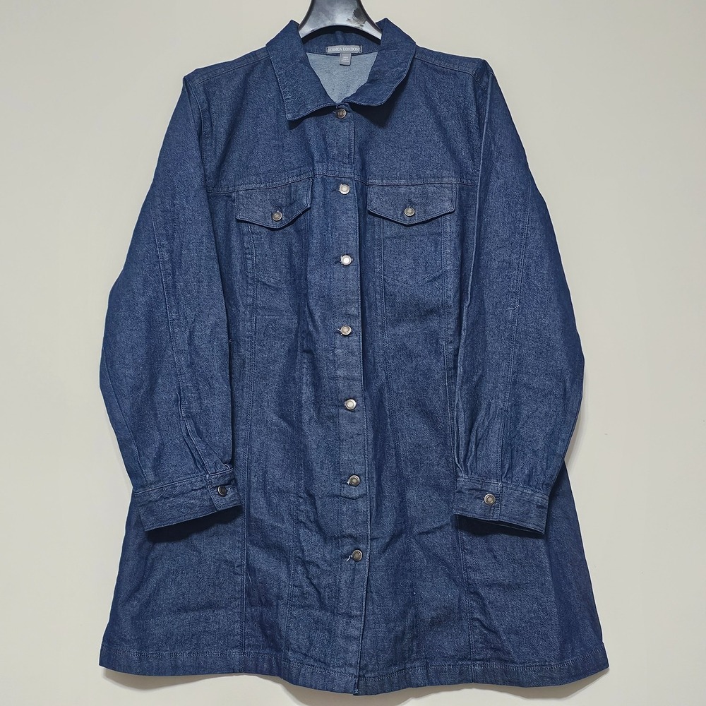 Womens Jeans Shirt Dress Plus Size 16W/24W Blue Long Sleeves Pocket Collared 566